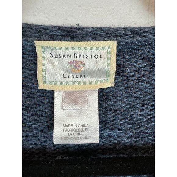 SUSAN BRISTOL multicolor patchwork embroidered knit cardigan sweater L NWT - Picture 7 of 11